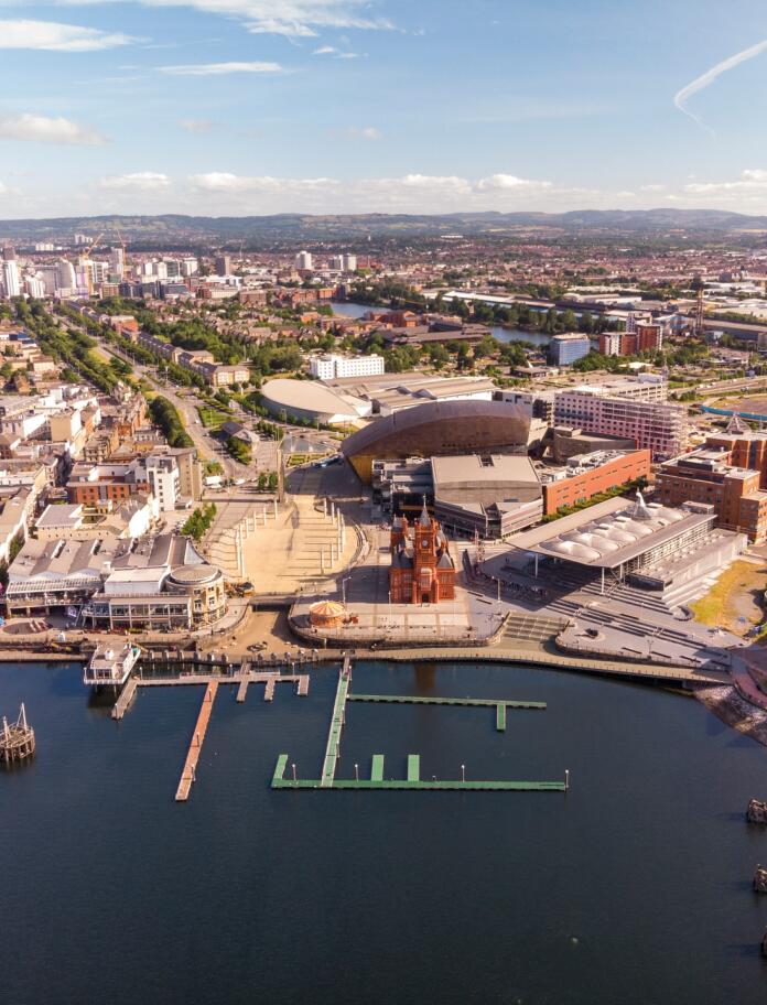 An aerial view of Cardiff Bay.