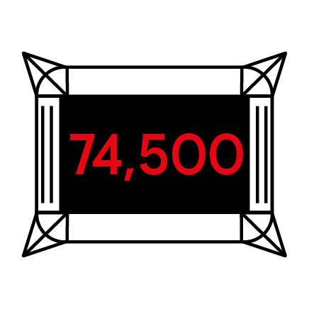 Stadium - Fact Illustration of Principality Stadium from above with with number 74,500