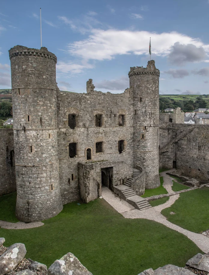 Harlech Castle, Mid Wales, photo taken on a bright day in the castle grounds