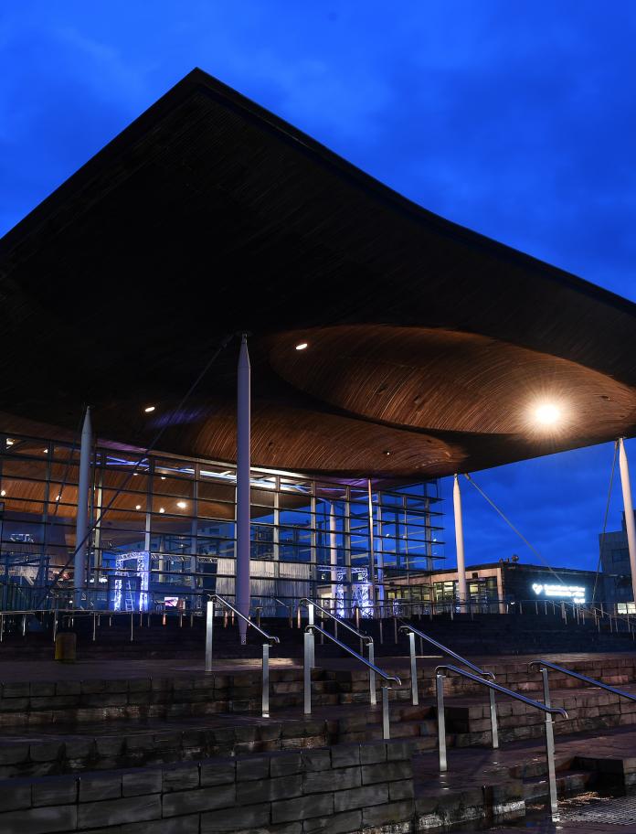 Exterior shot of the Senedd building in Cardiff Bay South Wales