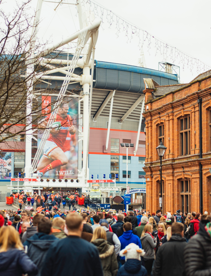 Image of rugby fans in Cardiff.