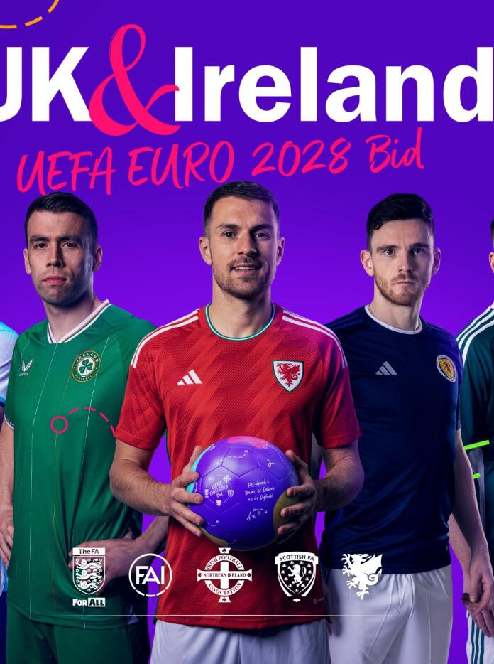National football captains standing in a row, from l-r: Harry Kane (England), Séamus Coleman (Ireland), Aaron Ramsey (Wales), Andy Robertson (Scotland), Steven Davis (Northern Ireland)