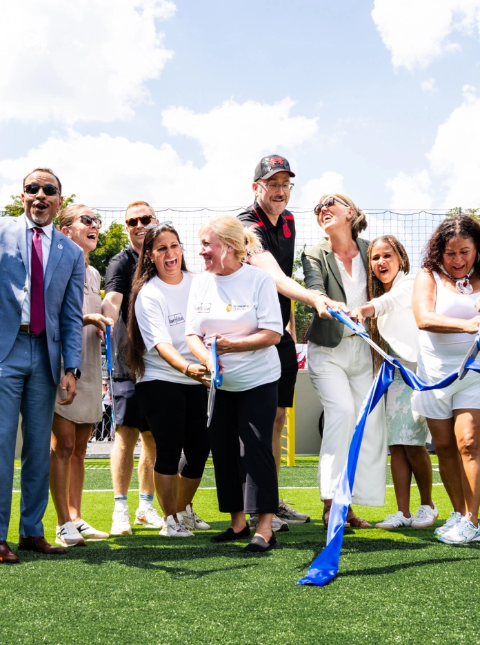 A group of people opening the pitch