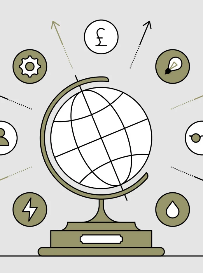 Infografía de globo con iconos de estilo de vida que lo rodean