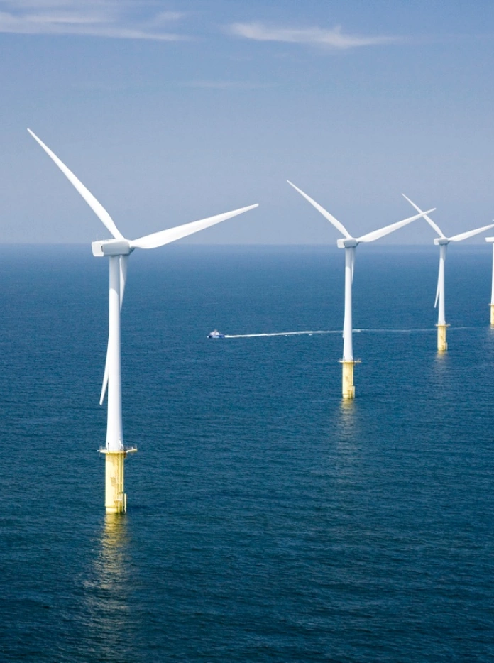 View of windfarm out at sea