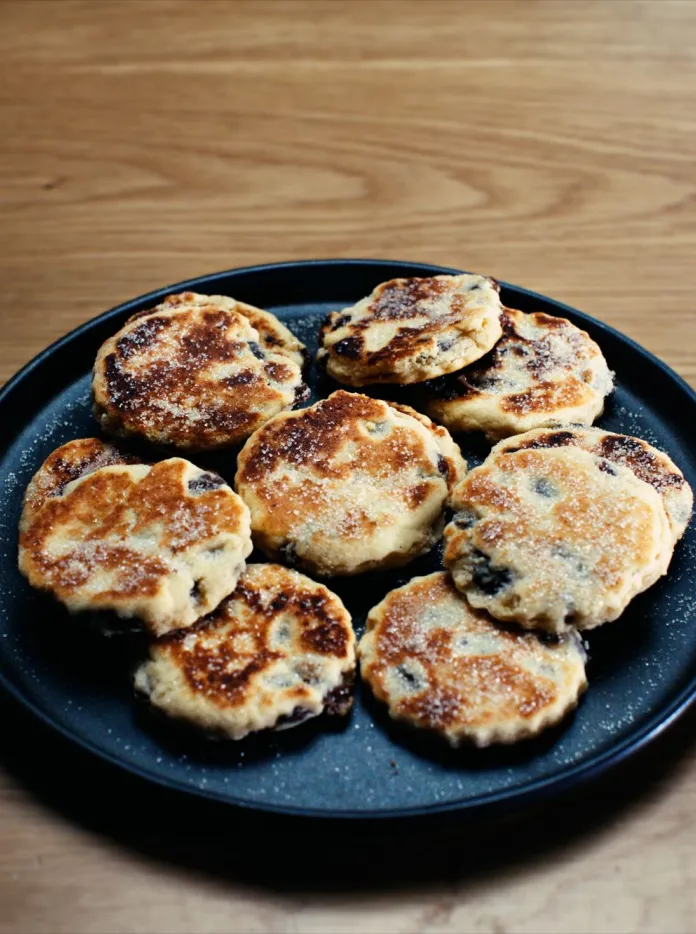 A beautifully presented plate of freshly cooked Welsh cakes