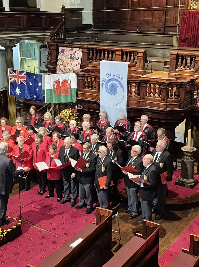 The Sydney Welsh Choir performing alongside the Wollongong Welsh Choir at a chapel in central Sydney. 