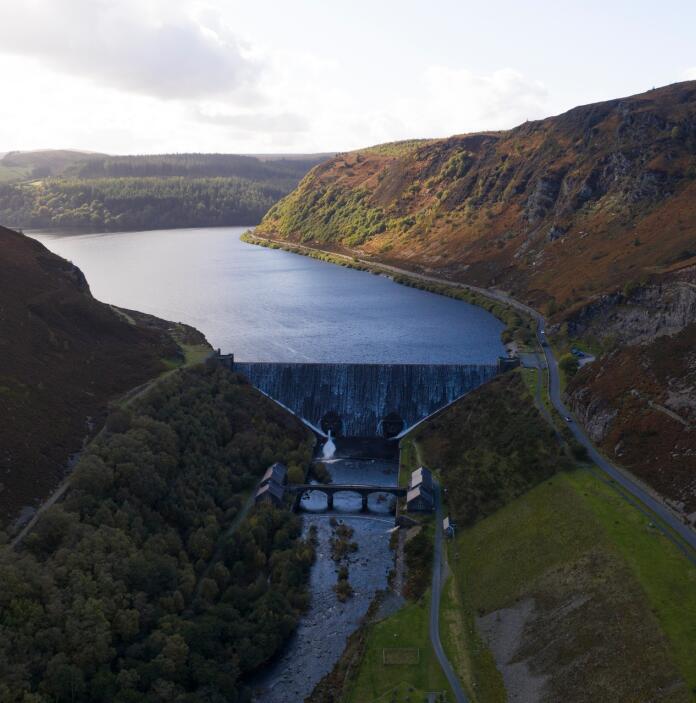 A view of a reservoir from above.
