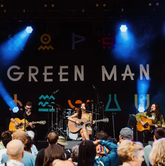 A band performing on the stage at Green Man Festival