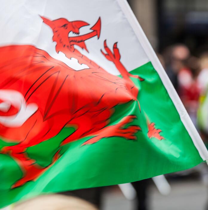 The Welsh flag flying in the wind