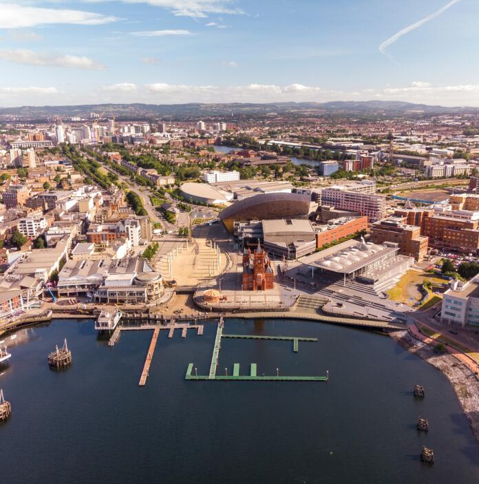 An aerial view of Cardiff Bay.