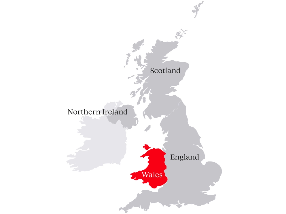Map of Wales within the United Kingdom