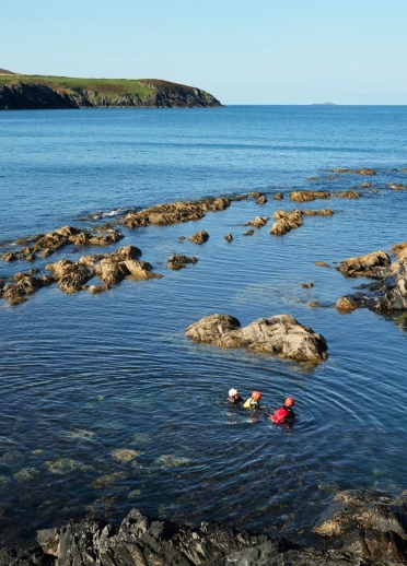 People swimming in the blue sea.