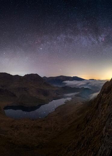Milky way and starry skies above Snowdon Horseshoe.