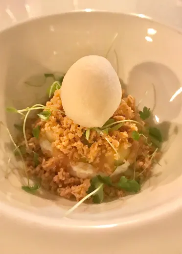 A bowl of food.
