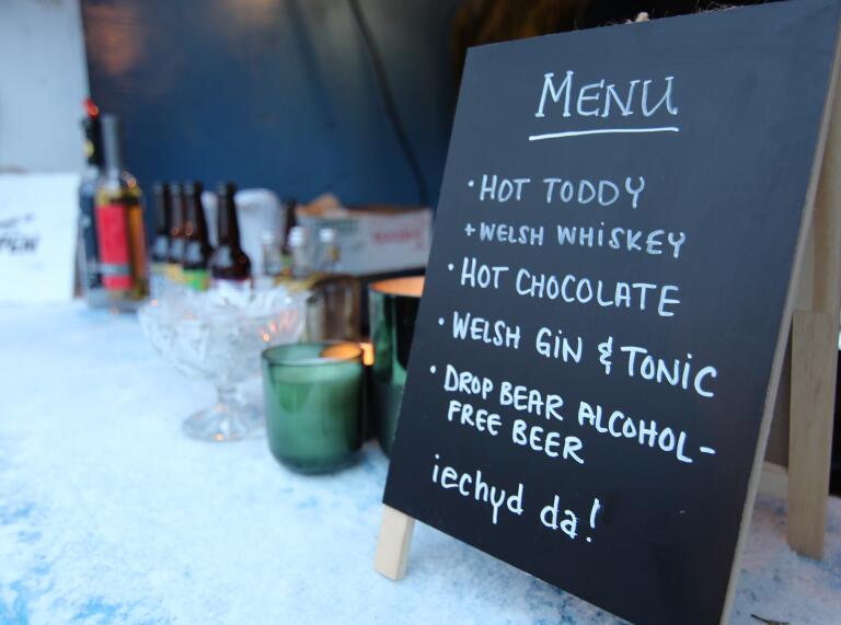 Photograph of a drinks menu at a St David's Day reception
