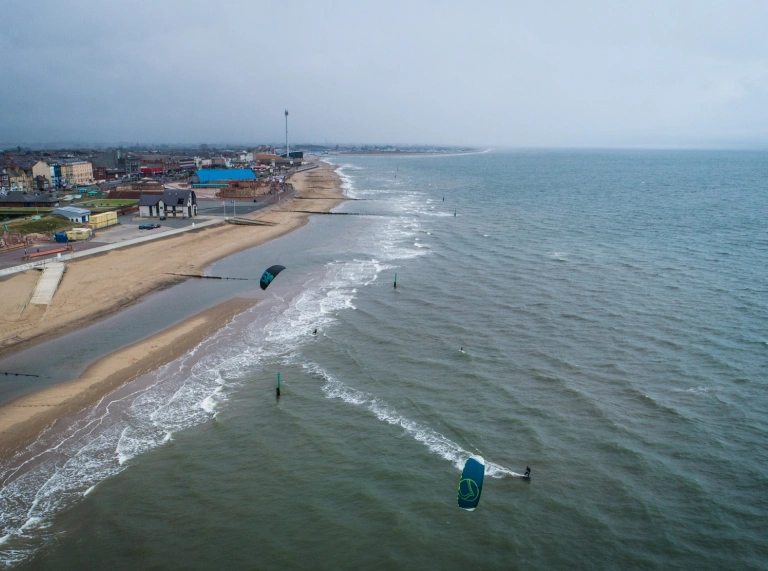 An view of the sea and sand.