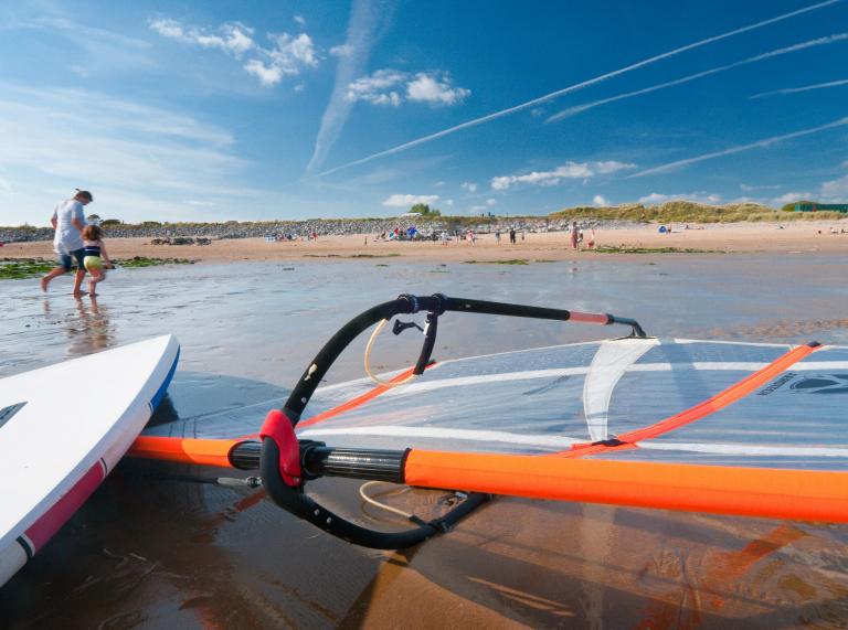 Windsurfing board and beach, Porthcawl