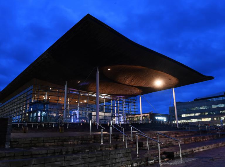 Exterior shot of the Senedd building in Cardiff Bay South Wales