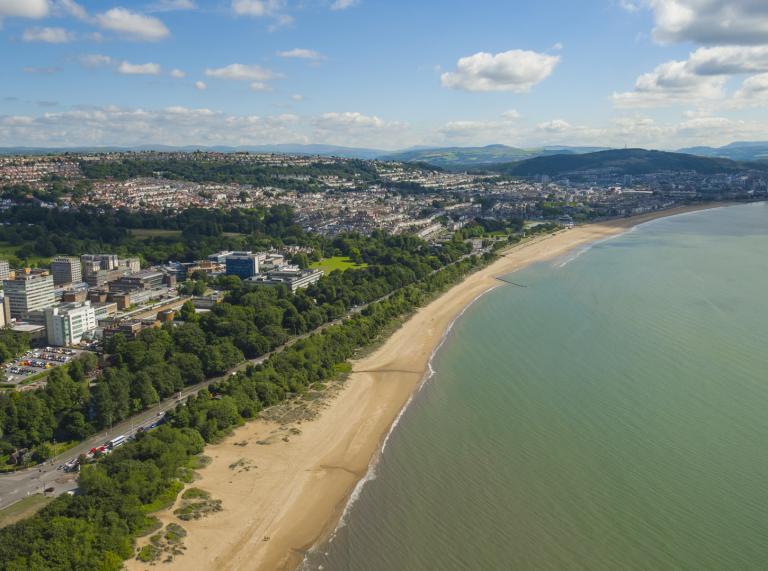 aerial view of university and beach