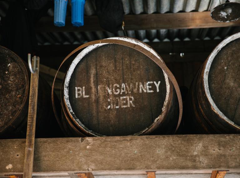 A barrel with Blaengawney Cider printed on it.