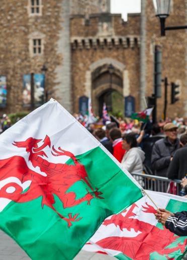 Welsh National Flag outside Cardiff Castle