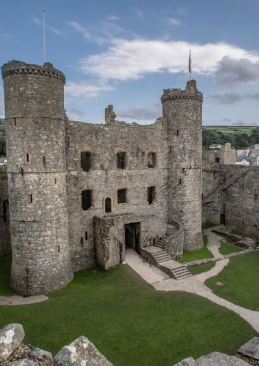 Harlech Castle, Mid Wales, photo taken on a bright day in the castle grounds