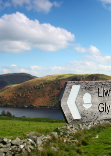 Signpost, Clywedog reservoir, Glyndwr's Way walk