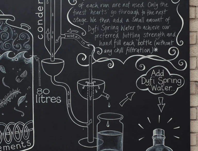 Dyfi Gin Flussdiagramm, dargestellt auf Tafel