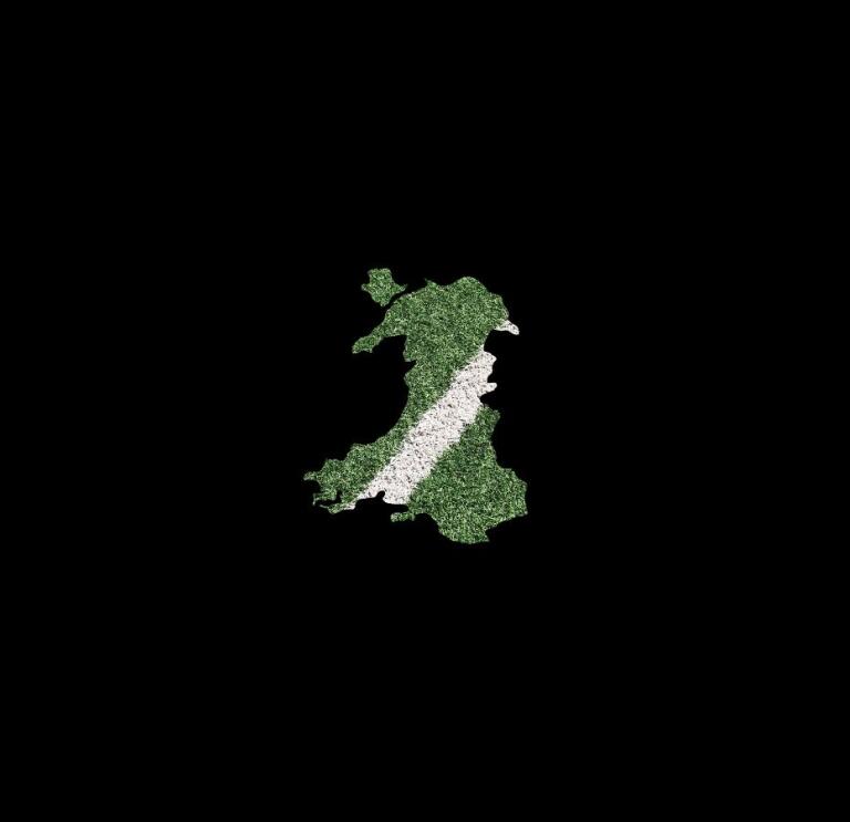 Map of Wales filled with sports turf