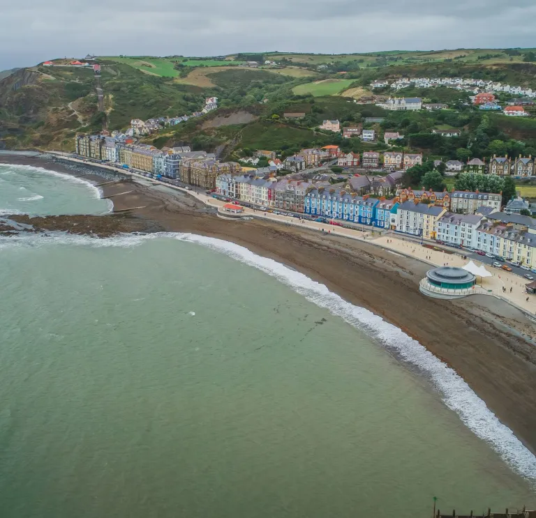 A drone view of Aberystwyth water front