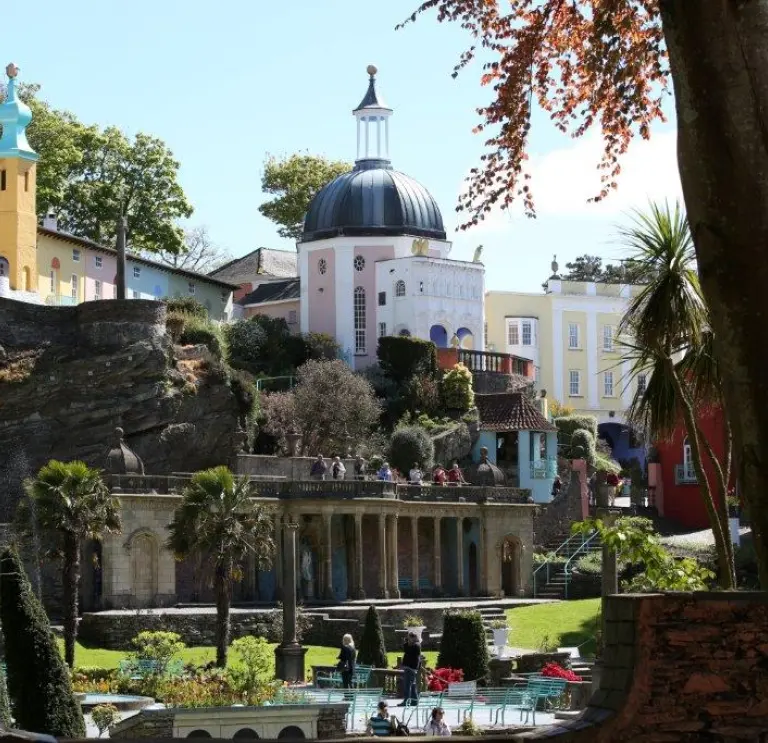 brightly coloured buildings of Portmerion, Gwynedd, designed and built in the style of an Italian village