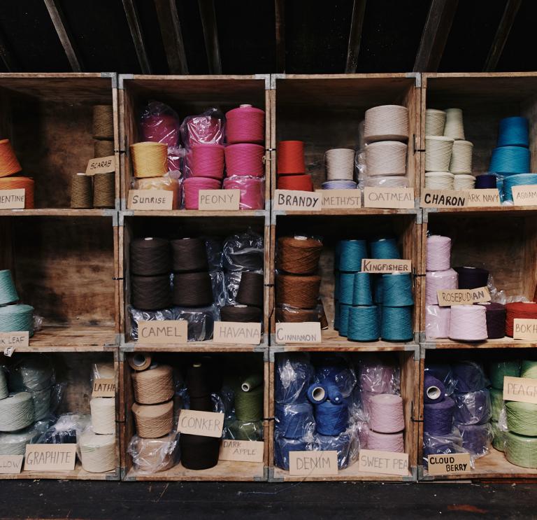 Cones of different-coloured yarn, Melin Tregwynt