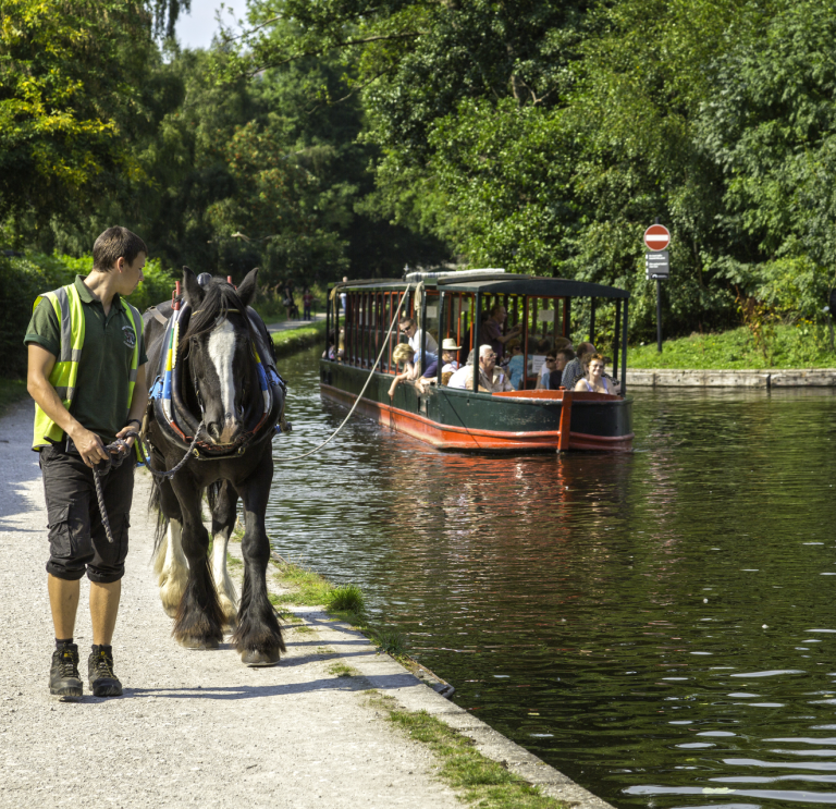 A horse drawn boat on the canal at Llangollen