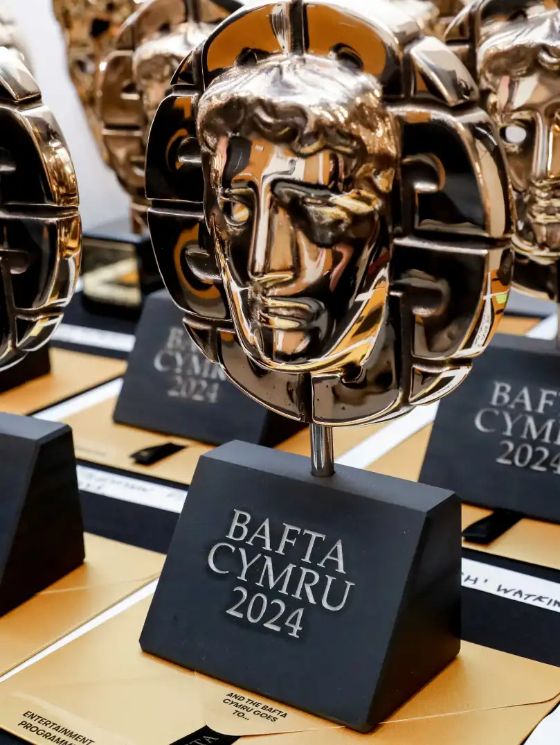 BAFTA branding and BAFTA Cymru mask backstage at the 2024 BAFTA Cymru Awards