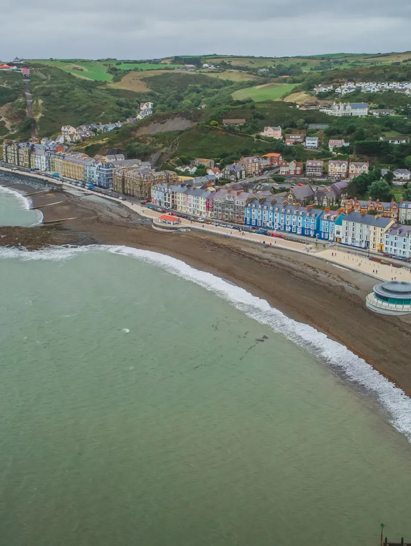 A drone view of Aberystwyth water front