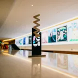 The Welsh Music Prize 2025 trophy standing in the foyer of the Wales Millennium Centre, where the awards were held