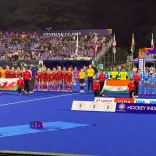 Wales and India line up before their Hockey World Cup qualifier in Hyderabad.