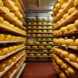 Un entrepôt frigorifique rempli de meules de fromage gallois