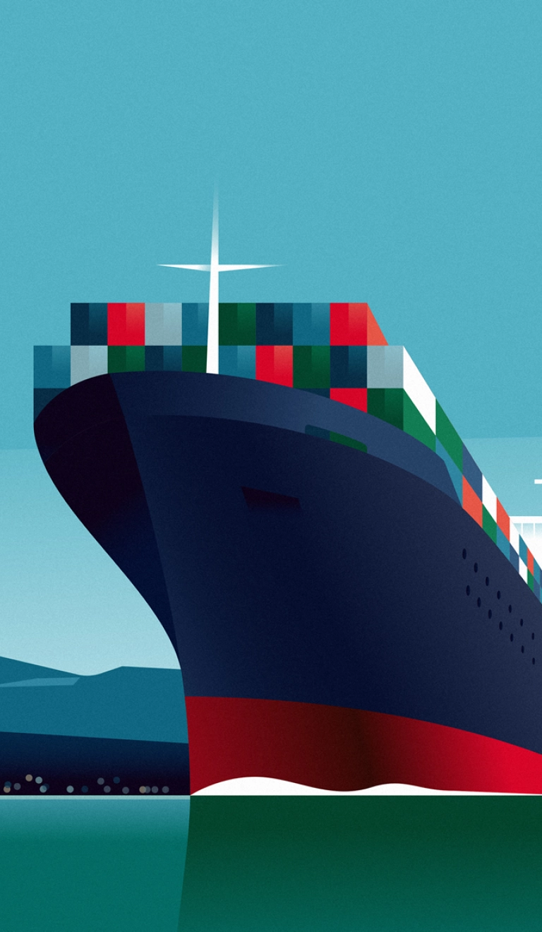 Illustration von Schiff und Windparks